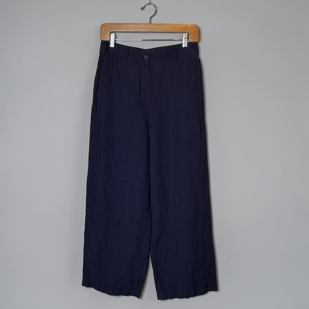 Icicle High Rise Relaxed Straight Ankle 100% Flax Linen Pants Navy sz 38 / US 6